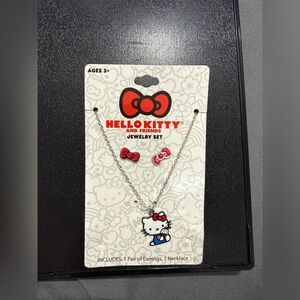 Hello Kitty Red and Silver Necklace and Earrings Set